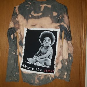 Unisex Small Button Down Upcycled Bleach Dyed Band Tee Notorious Big